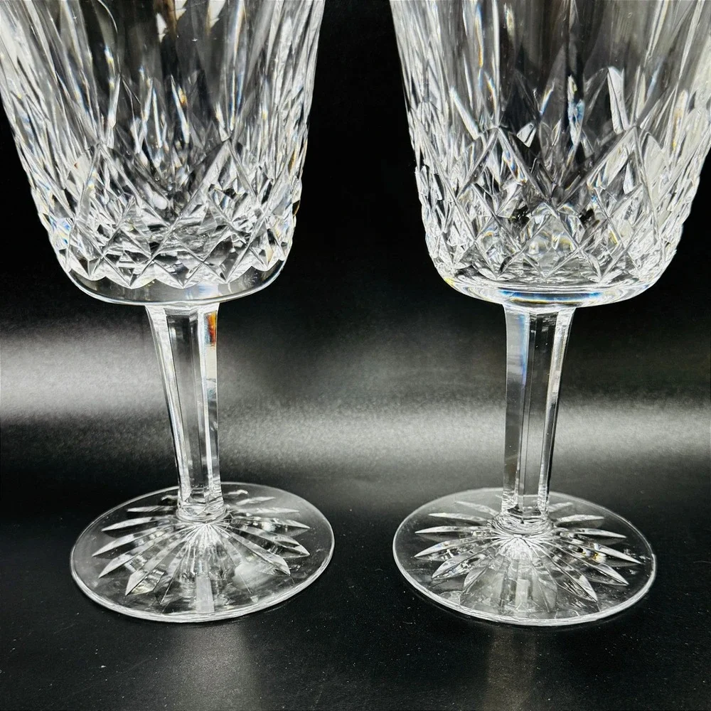 Waterford Crystal Lismore Goblets Vintage Set of 2 Clear Cut Glass Stemware Pair